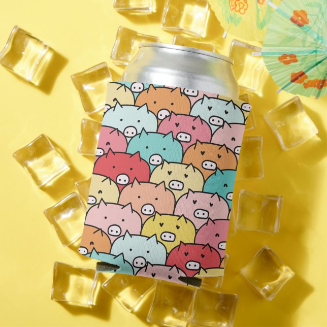 Colorful Pigs Funny And Cute Pattern Can Cooler (In Situ Summer)
