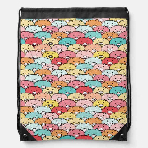 Colorful Pigs Funny And Cute Pattern Drawstring Bag