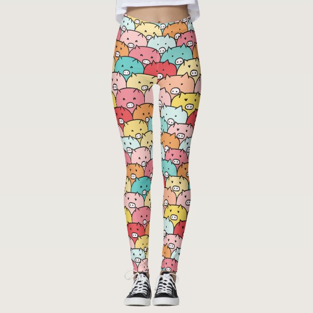 Colorful Pigs Funny And Cute Pattern Leggings (Front)
