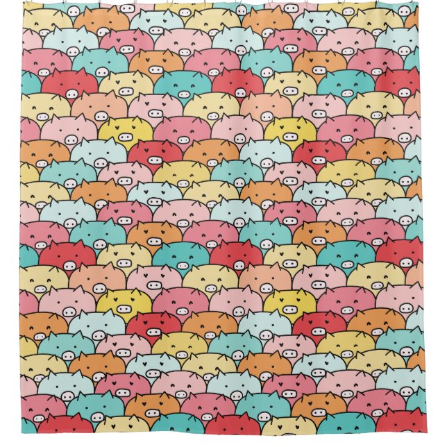 Colorful Pigs Funny And Cute Pattern Shower Curtain (Front)