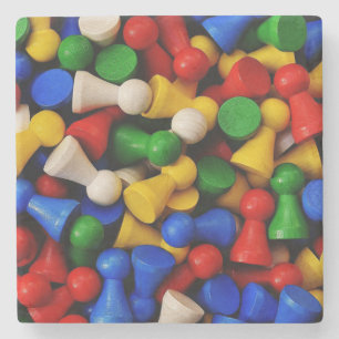 Colorful Pile of Wooden Game Pieces Stone Coaster