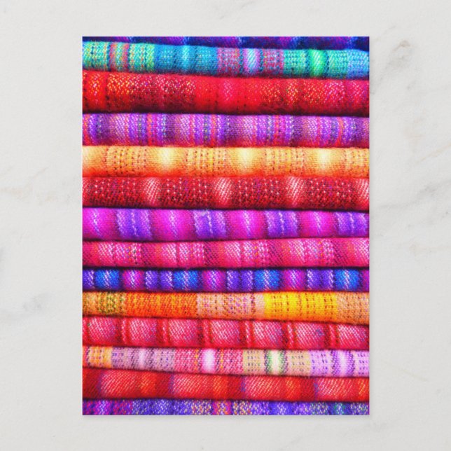 Colorful Piles of Folded Fabric Striped Postcard (Front)