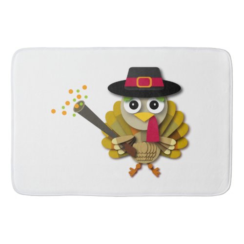 Colorful Pilgrim Thanksgiving Turkey Cartoon Bath Mat