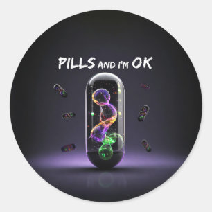 Colorful Pill cool medication trendy design Classic Round Sticker