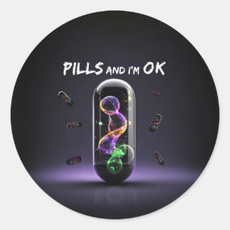 Colorful Pill cool medication trendy design Classic Round Sticker
