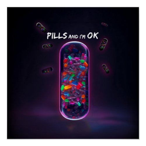 Colorful Pill cool medication trendy design Poster