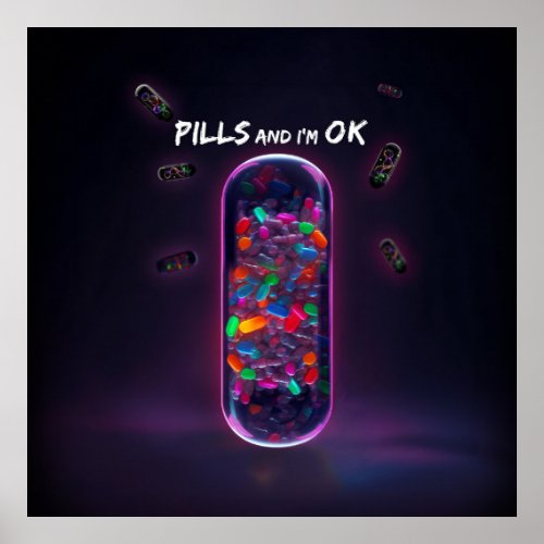 Colorful Pill cool medication trendy design Poster