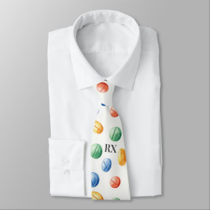 Colorful Pill Pattern Pharmacy RX Prescription  Neck Tie