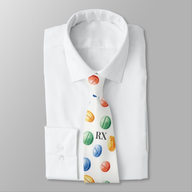 Colorful Pill Pattern Pharmacy RX Prescription  Neck Tie (Tied)