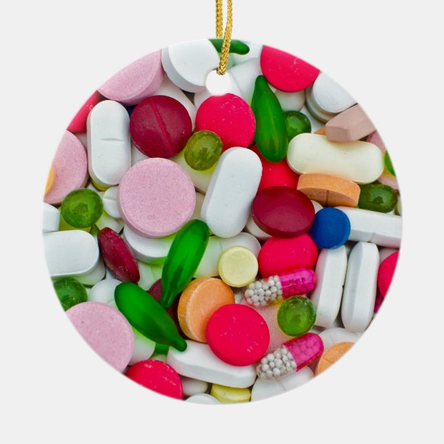 Colorful pills custom product ceramic ornament (Front)