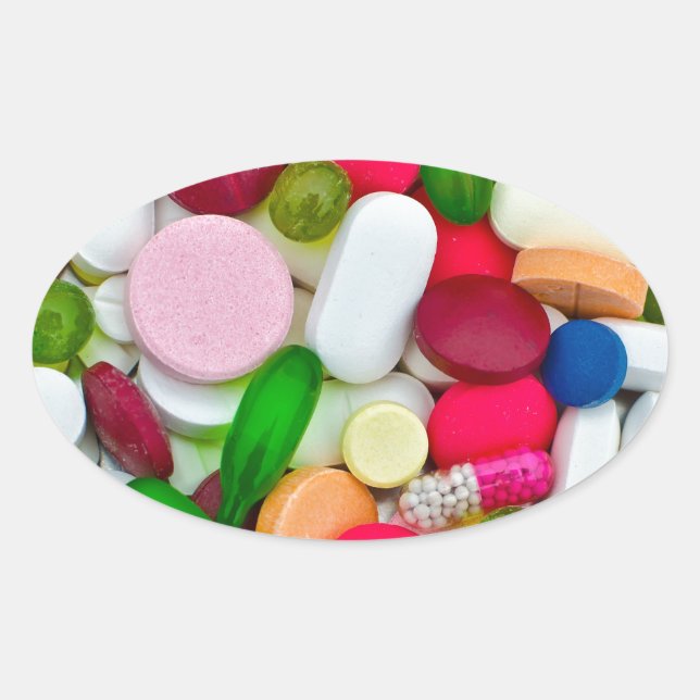 Colorful pills custom product oval sticker (Front)