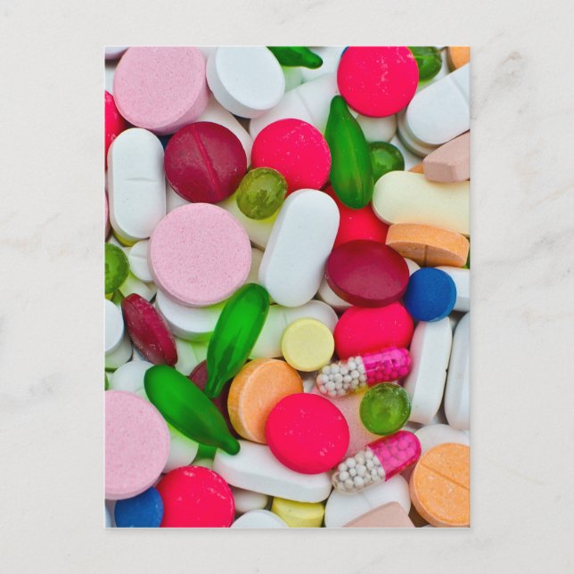 Colorful pills custom product postcard (Front)