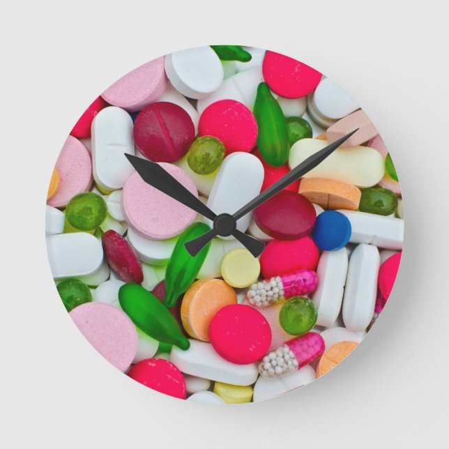Colorful pills custom product round clock (Front)