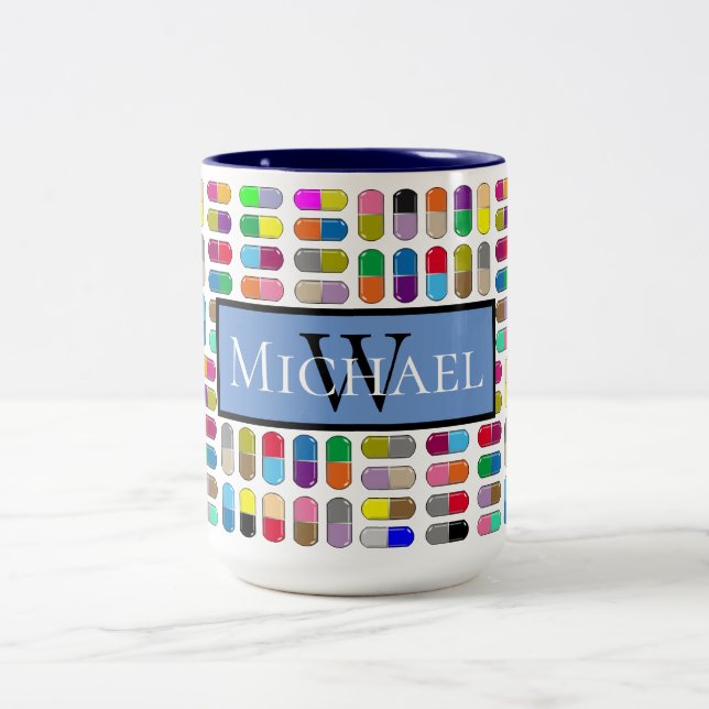 Colorful pills Two-Tone coffee mug (Center)