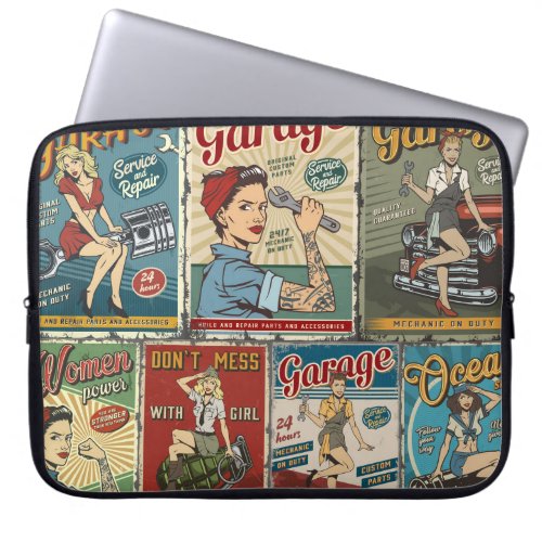 Colorful pin up posters collection with garage rep laptop sleeve