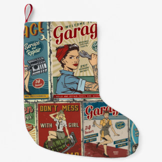 Colorful pin up posters collection with garage rep small christmas stocking