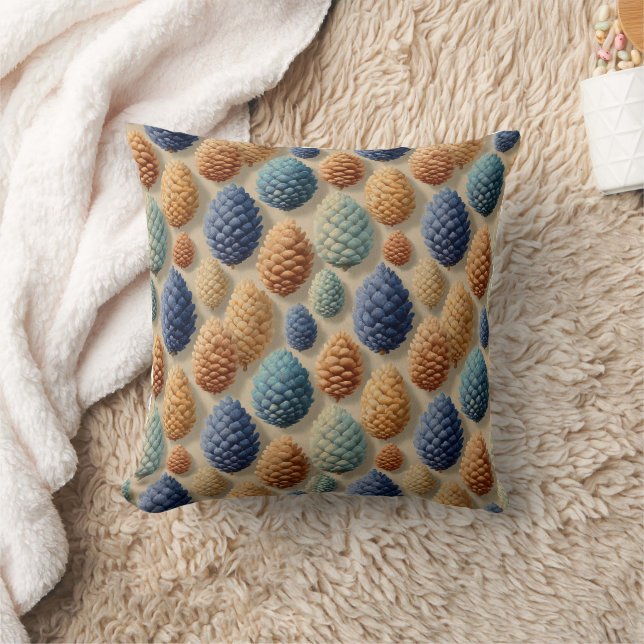 Colorful Pine Cones Winter Pattern Throw Pillow (Blanket)