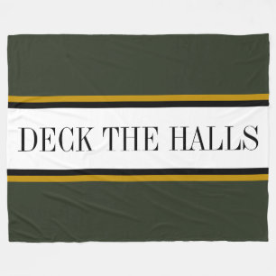 Colorful Pine Green White Stripes "DECK THE HALLS" Fleece Blanket