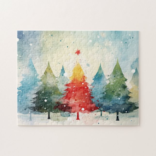 Colorful Pine Trees Christmas Jigsaw Puzzle (Horizontal)