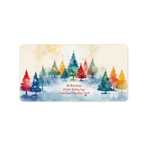 Colorful Pine Trees Christmas Label