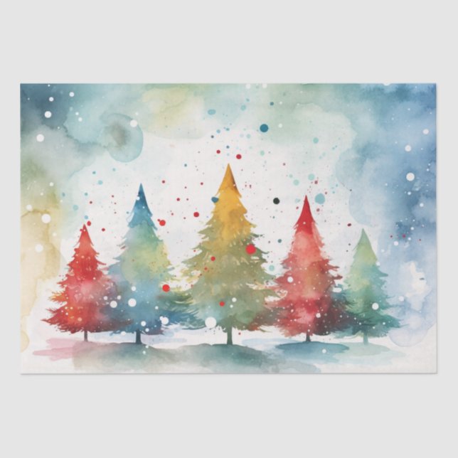 Colorful Pine Trees Christmas Tissue Paper (Front)