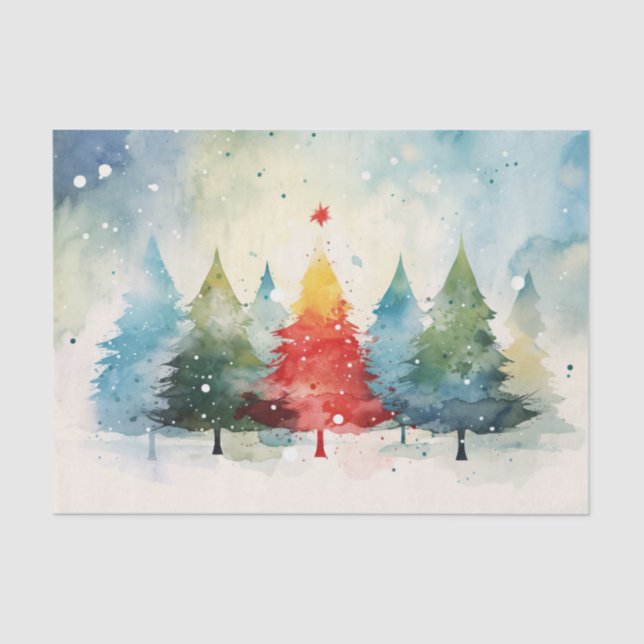 Colorful Pine Trees Christmas Tissue Paper (Front)