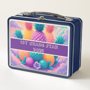Colorful pineapple 1st grade star 2025 metal lunch box