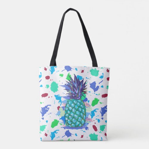 Colorful Pineapple And Paint Splatter Illustration Tote Bag