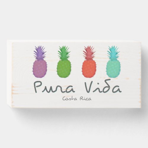 Colorful Pineapple Costa Rica Pura Vida Souvenir Wooden Box Sign