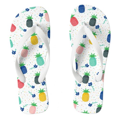 Colorful pineapple  flowers pattern flip flops
