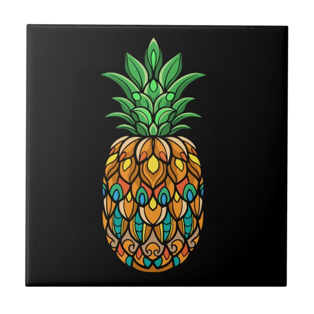 colorful-pineapple-fruit-mandala-arts-isolated ceramic tile (Front)