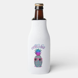 Colorful Pineapple Hawaiian Aloha Bottle Cooler