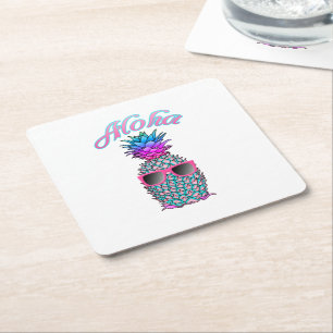 Colorful Pineapple Hawaiian Aloha Square Paper Coaster