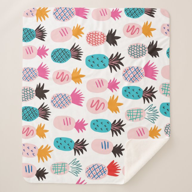 Colorful pineapple leaves, tropical doodle. sherpa blanket (Front)