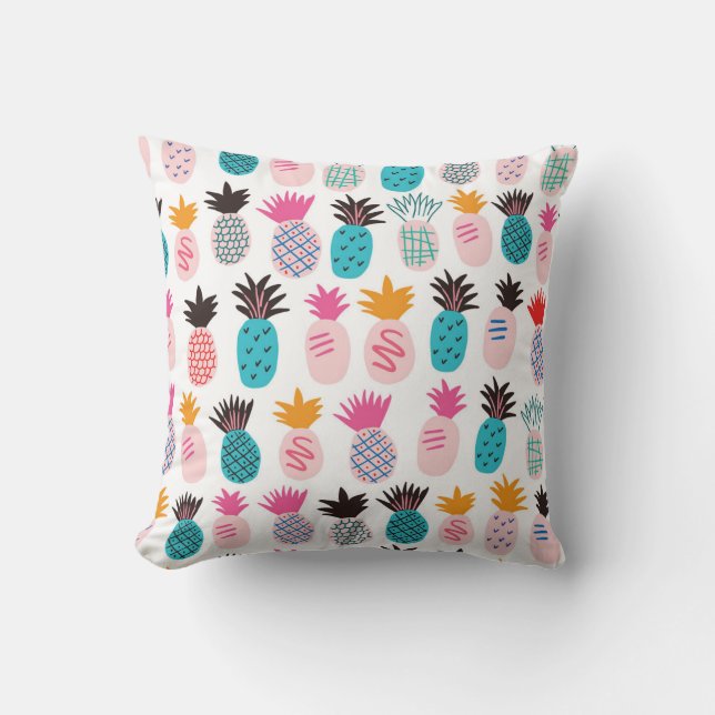 Colorful pineapple leaves, tropical doodle. throw pillow (Front)