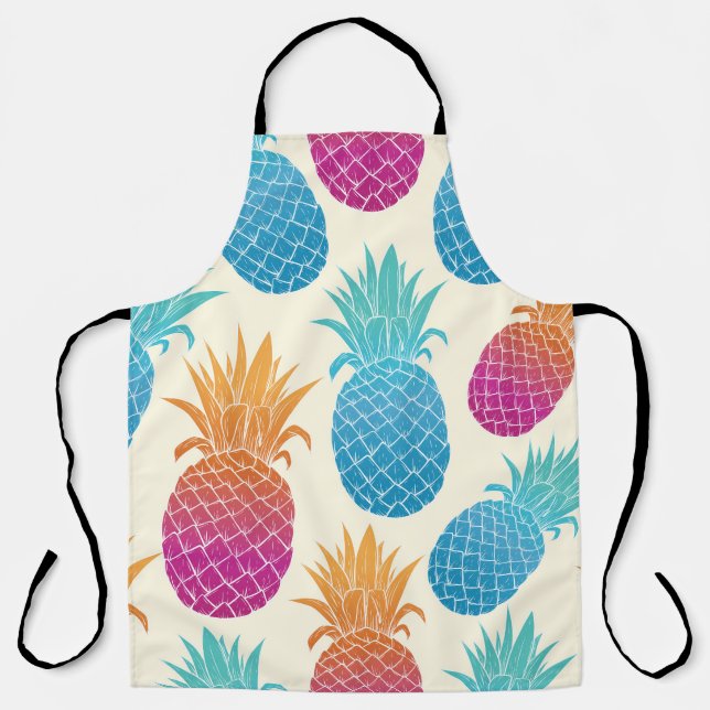 Colorful Pineapple Light Yellow Background Apron (Front)