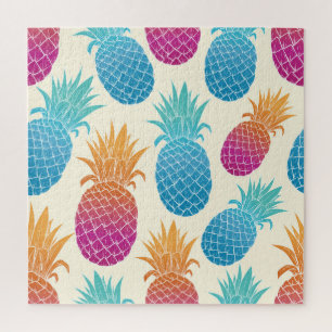 Colorful Pineapple Light Yellow Background Jigsaw Puzzle