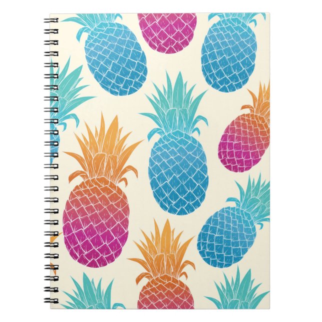 Colorful Pineapple Light Yellow Background Notebook (Front)
