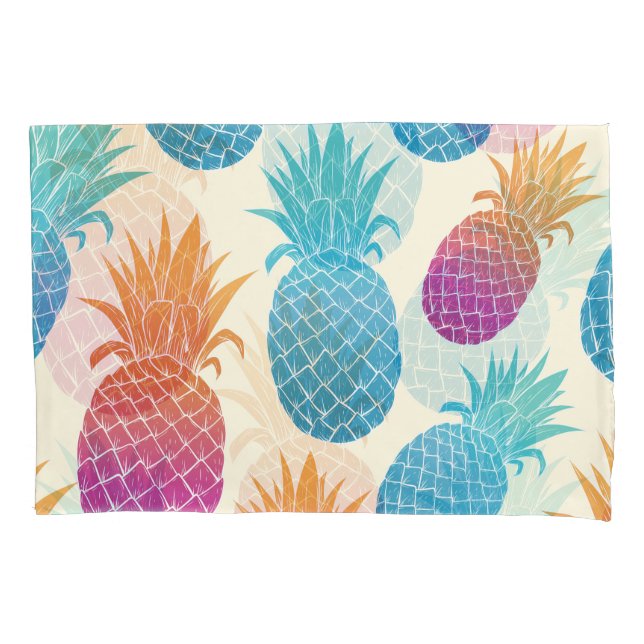 Colorful Pineapple Light Yellow Background Pillow Case (Front)