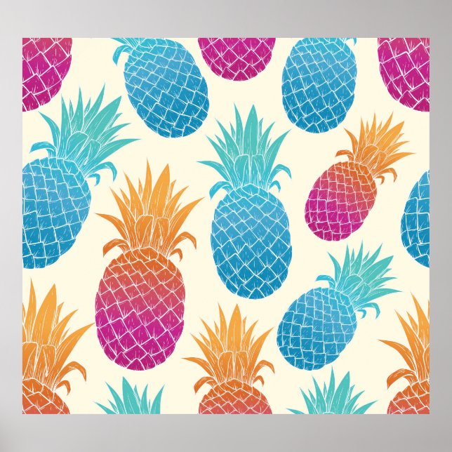 Colorful Pineapple Light Yellow Background Poster (Front)