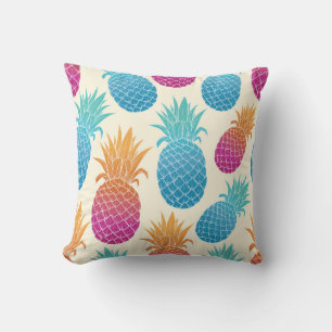 Colorful Pineapple Light Yellow Background Throw Pillow