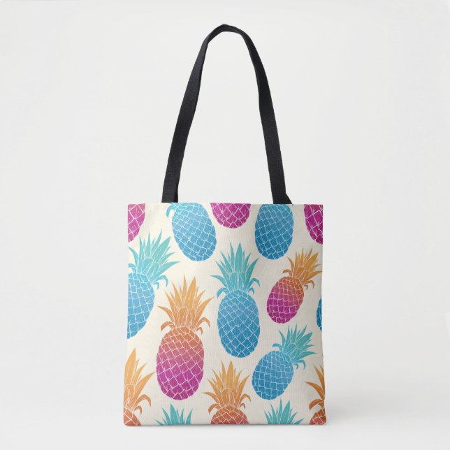 Colorful Pineapple Light Yellow Background Tote Bag (Front)