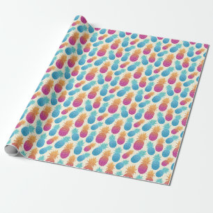 Colorful Pineapple Light Yellow Background Wrapping Paper