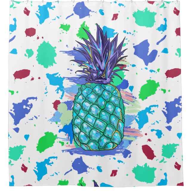 Colorful Pineapple Paint Splatter Illustration Shower Curtain (Front)