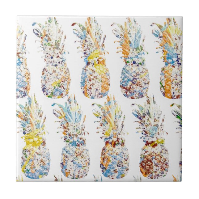 Colorful Pineapple Print Ceramic Tile (Front)