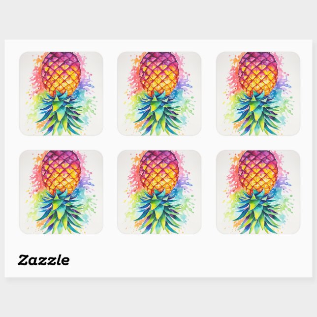 Colorful pineapple square sticker (Sheet)