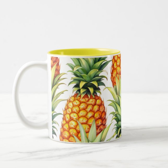 Colorful Pineapple Summer Tropical Pattern Two-Tone Coffee Mug (Left)