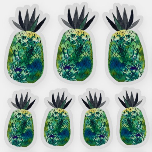 Colorful Pineapple Watercolor Art Green Set Sticker