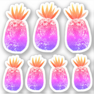 Colorful Pineapple Watercolor Art Purple Pink Set Sticker