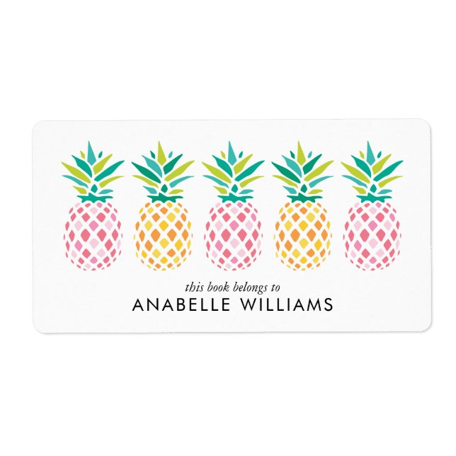 Colorful Pineapples Bookplate Labels (Front)